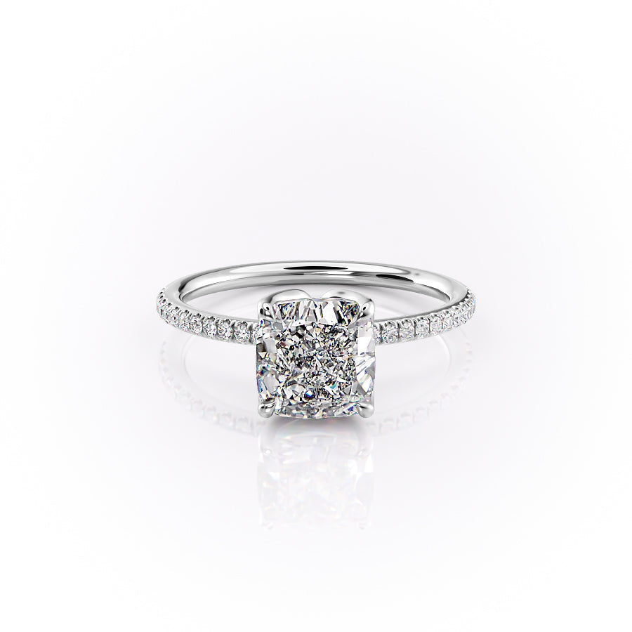 The Pave Lisa Set With A 1 Carat Cushion 18K White Gold Lab Diamond