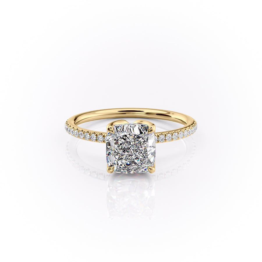 The Pave Lisa Set With A 1 Carat Cushion 18K Yellow Gold Lab Diamond