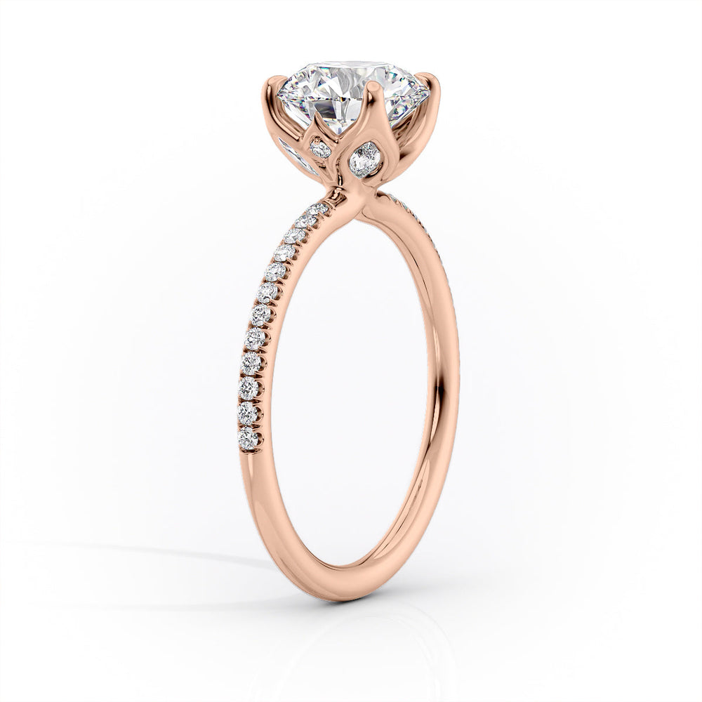 The Pave Lisa Set  With A 5 Carat E. Cushion 14K Rose Gold Moissanite