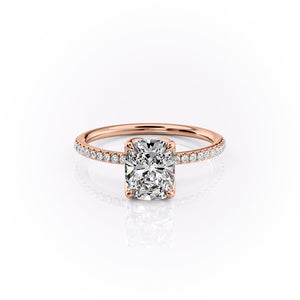 The Pave Lisa Set  With A 2 Carat E. Cushion 14K Rose Gold Moissanite