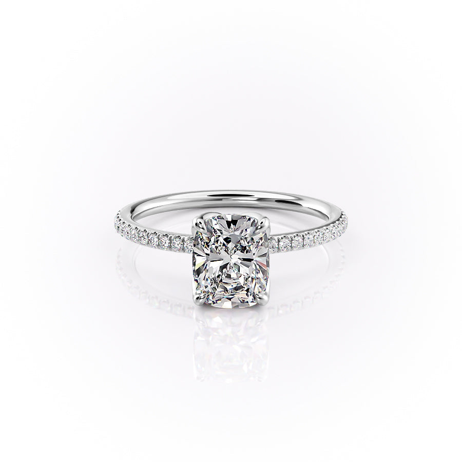 The Pave Lisa Set  With A 3 Carat E. Cushion 14K White Gold Moissanite