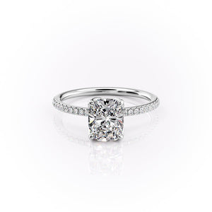 The Pave Lisa Set  With A 2.5 Carat E. Cushion 18K White Gold Moissanite