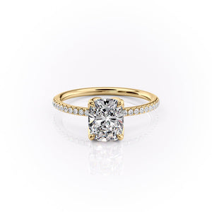 The Pave Lisa Set  With A 1.5 Carat E. Cushion 18K Yellow Gold Moissanite