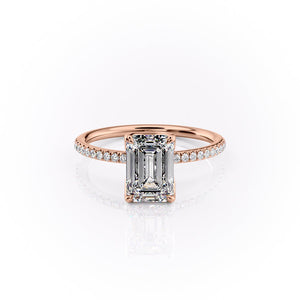 The Pave Lisa Set  With A 3 Carat Emerald 14K Rose Gold Moissanite