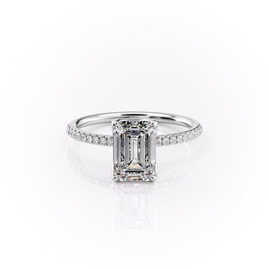 The Lisa Set  With A 3.5 Carat Emerald 14K White Gold Moissanite