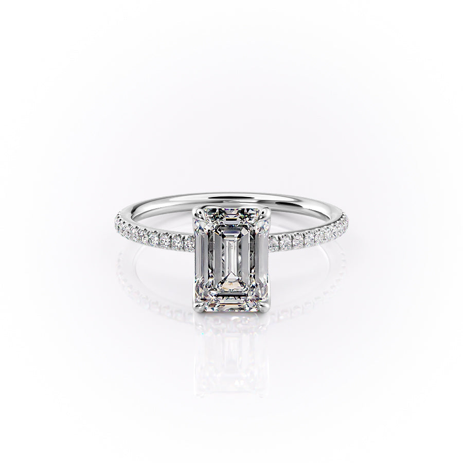 The Lisa Set  With A 3.5 Carat Emerald 18K White Gold Moissanite