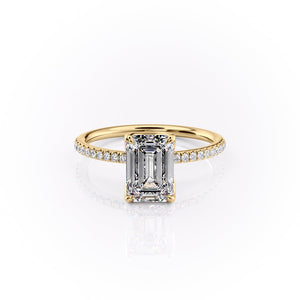 The Lisa Set  With A 3 Carat Emerald 18K Yellow Gold Moissanite