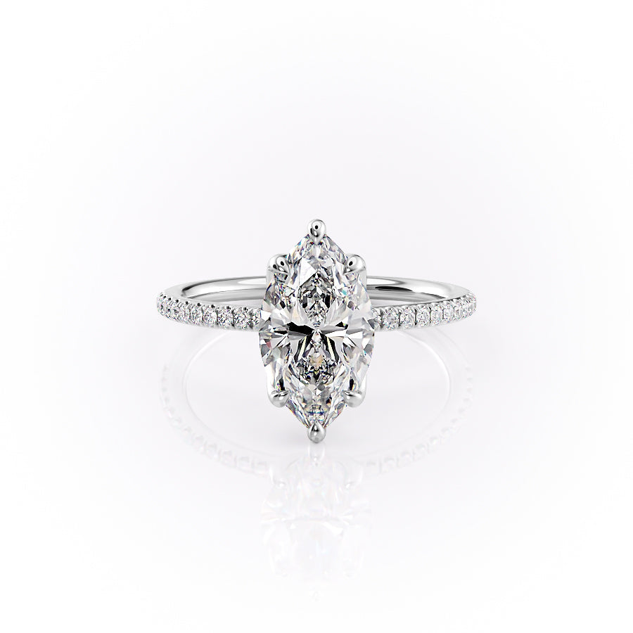 The Lisa Set  With A 5 Carat Marquise 14K White Gold Moissanite