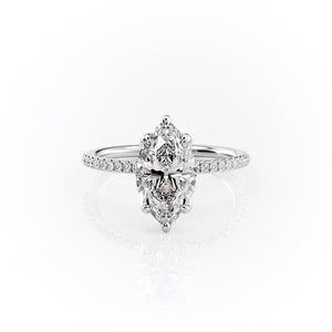 The Pave Lisa Set  With A 1.5 Carat Marquise 18K White Gold Moissanite