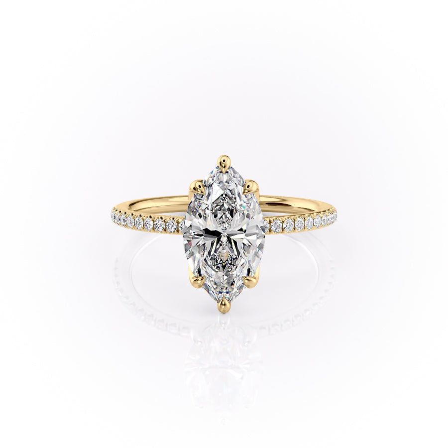 The Pave Lisa Set With A 3 Carat Marquise 18K Yellow Gold Lab Diamond