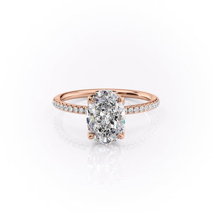 The Pave Lisa Set  With A 1.5 Carat Oval 18K Rose Gold Moissanite