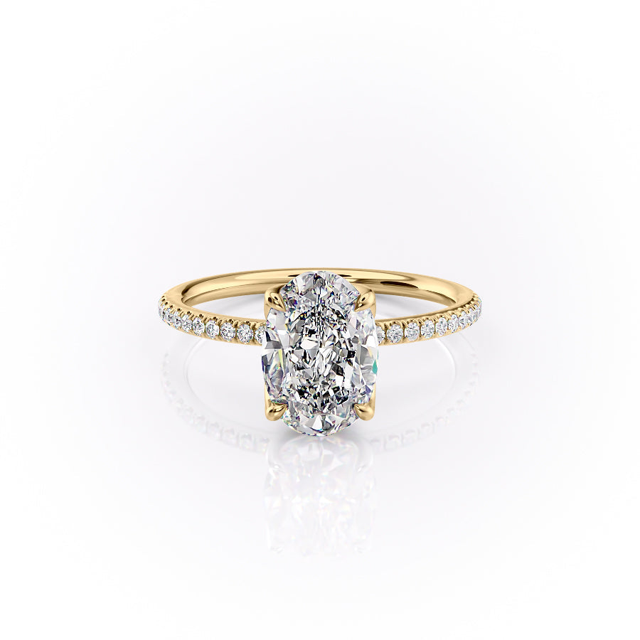 The Pave Lisa Set  With A 3 Carat Oval 18K Yellow Gold Moissanite