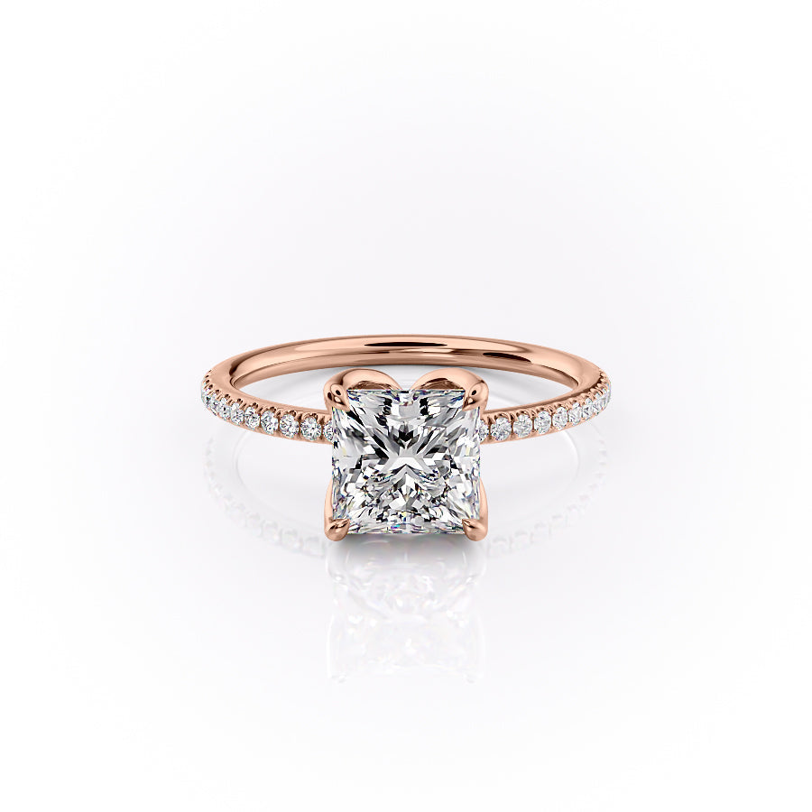 The Pave Lisa Set  With A 2.5 Carat Princess 14K Rose Gold Moissanite
