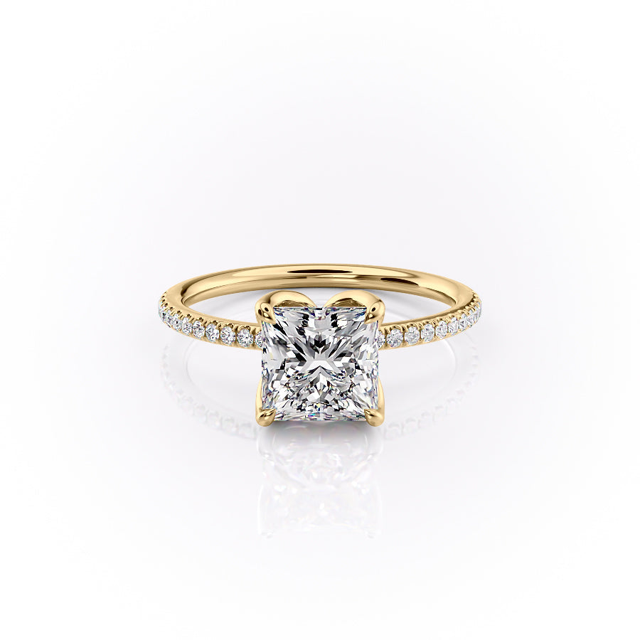The Lisa Set  With A 3 Carat Princess 18K Yellow Gold Moissanite