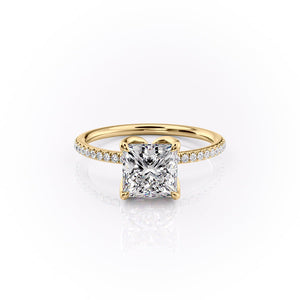 The Pave Lisa Set  With A 2.5 Carat Princess 18K Yellow Gold Moissanite