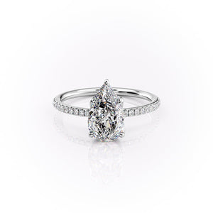 The Lisa Set  With A 1 Carat Pear 18K White Gold Moissanite