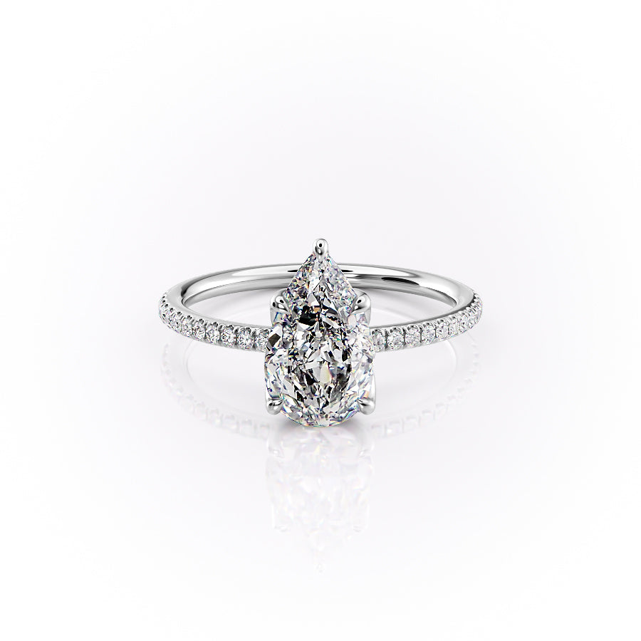 The Lisa Set  With A 1 Carat Pear 14K White Gold Moissanite