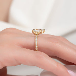 The Pave Lisa Set  With A 2.5 Carat Pear 18K Yellow Gold Moissanite
