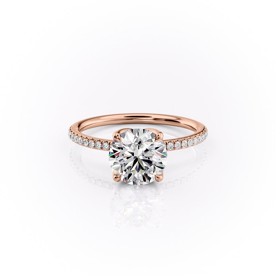 The Pave Lisa Set  With A 4 Carat Round 14K Rose Gold Moissanite