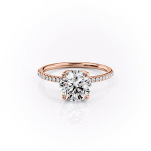 The Pave Lisa Set  With A 1.5 Carat Round 14K Rose Gold Moissanite