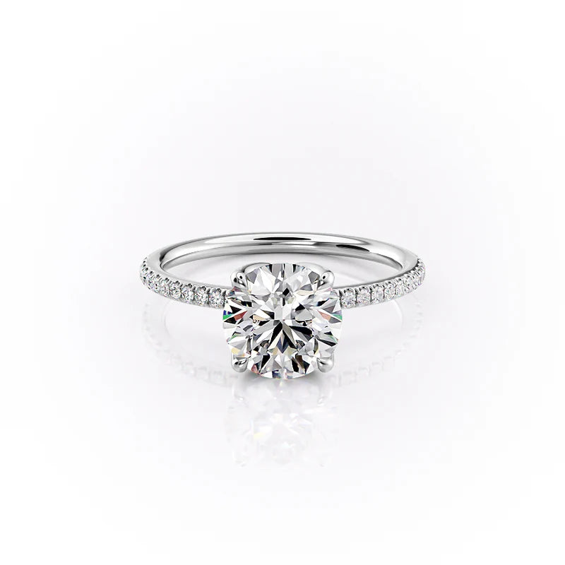 The Pave Lisa Set  With A 4 Carat Emerald 14K White Gold Moissanite