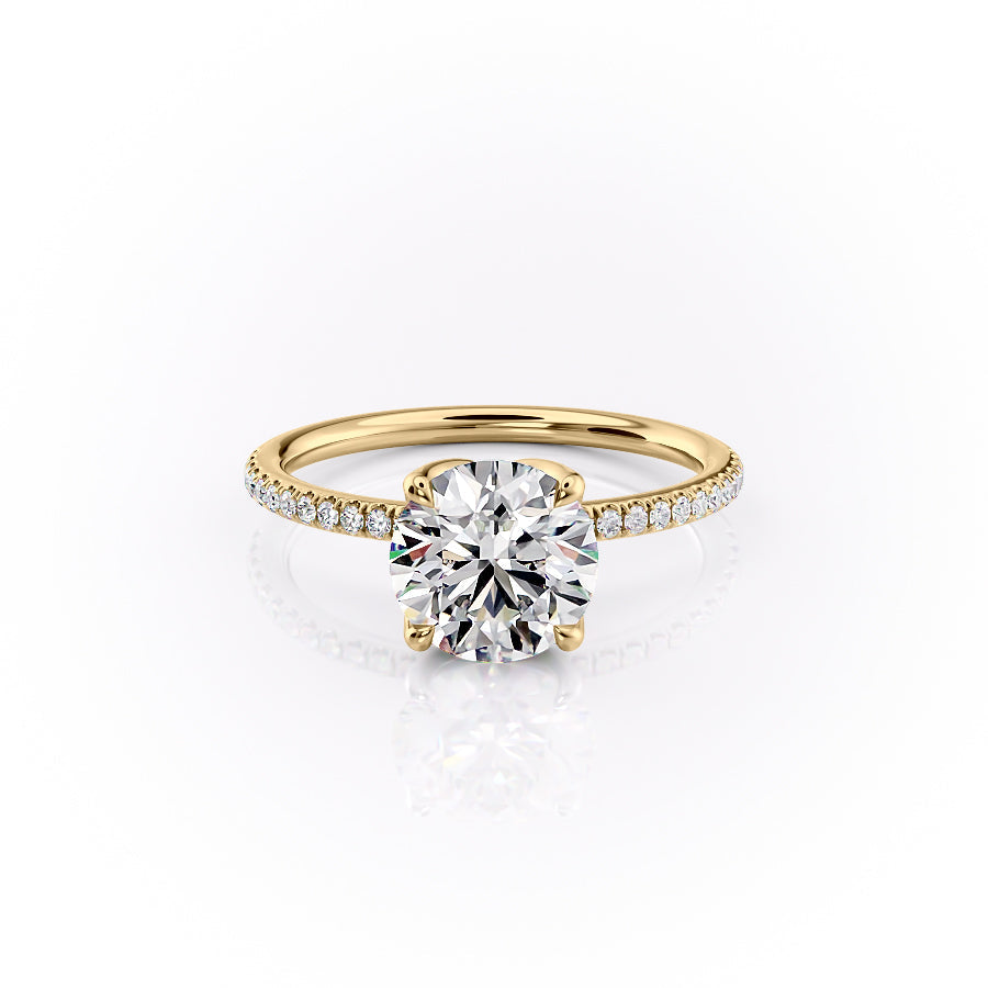 The Pave Lisa Set  With A 2.5 Carat Round 18K Yellow Gold Moissanite