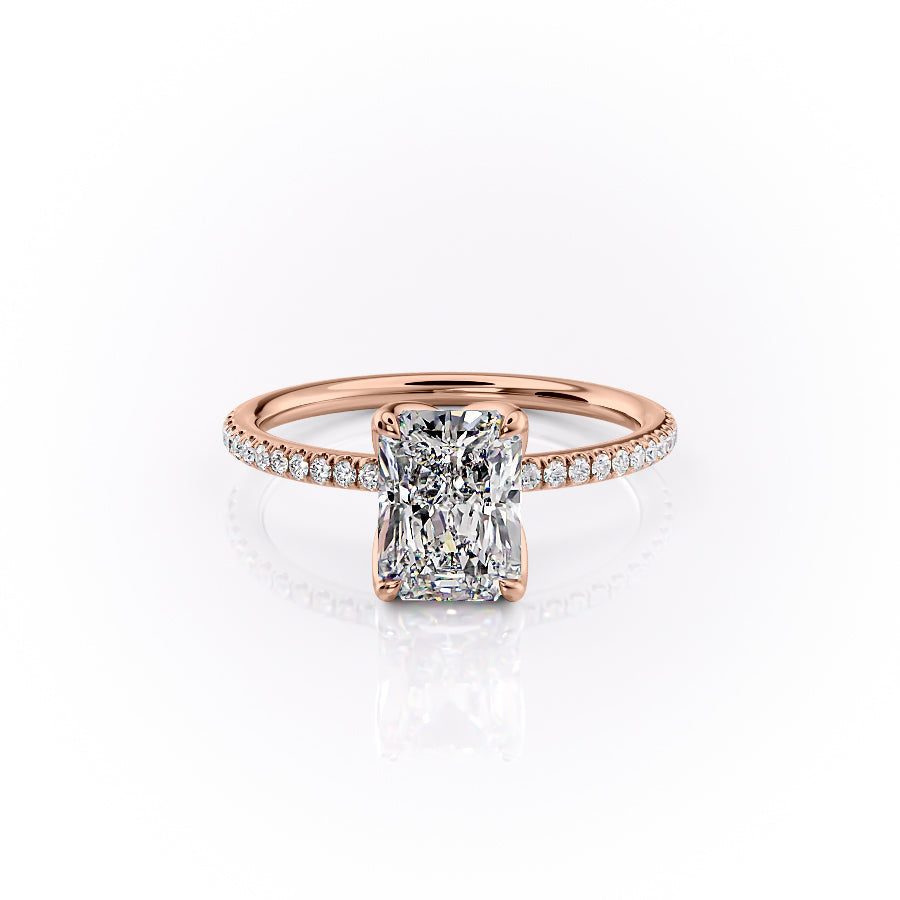 The Lisa Set  With A 4 Carat Radiant 14K Rose Gold Moissanite