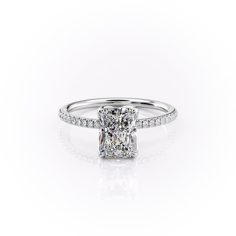 The Pave Lisa Set  With A 2.5 Carat Radiant 14K White Gold Moissanite