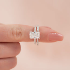 The Pave Lisa Set  With A 1 Carat Radiant 14K White Gold Moissanite