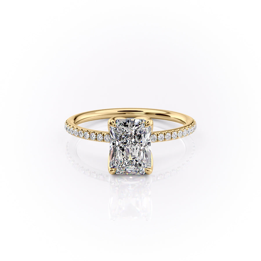 The Lisa Set  With A 4 Carat Radiant 18K Yellow Gold Moissanite