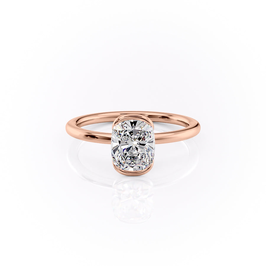 The Eliza Set With A 1 Carat E. Cushion 14K Rose Gold Lab Diamond