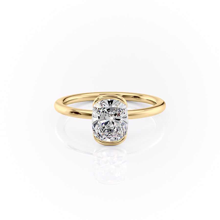 The Eliza Set With A 1 Carat E. Cushion 18K Yellow Gold Lab Diamond