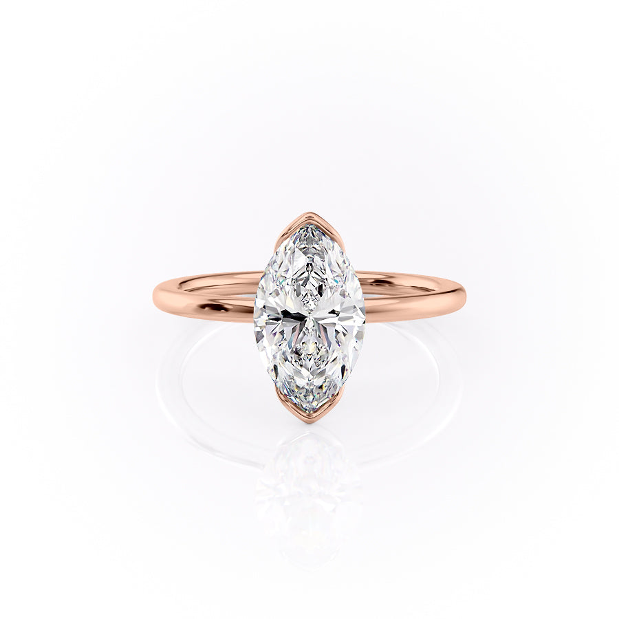 The Eliza Set With A 2.5 Carat Marquise 14K Rose Gold Lab Diamond