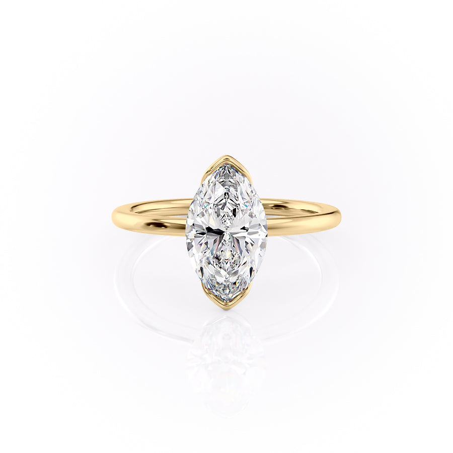 The Eliza Set With A 3 Carat Marquise 18K Yellow Gold Lab Diamond