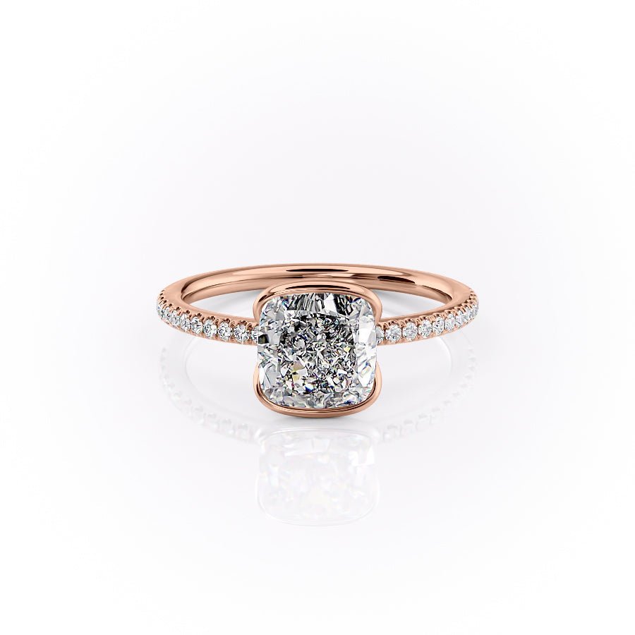 The Pave Eliza Set With A 1.5 Carat Cushion 14K Rose Gold Lab Diamond