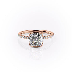 The Pave Eliza Set With A 1.5 Carat Cushion 14K Rose Gold Lab Diamond