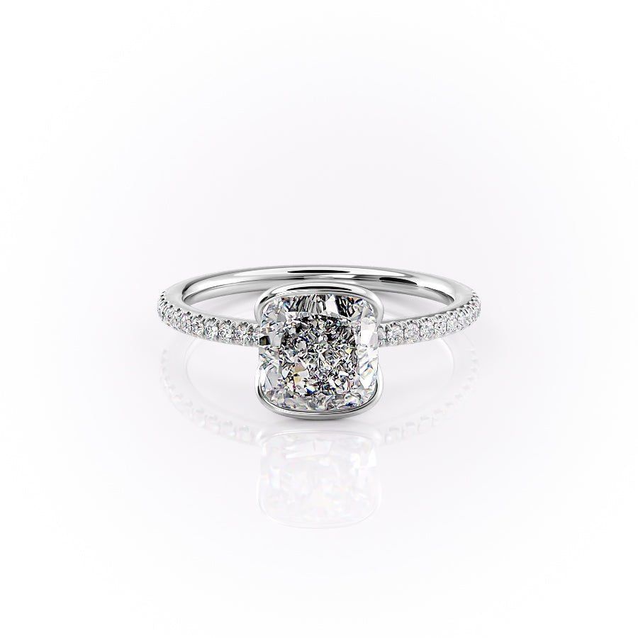 The Pave Eliza Set With A 1.5 Carat Cushion 18K White Gold Lab Diamond