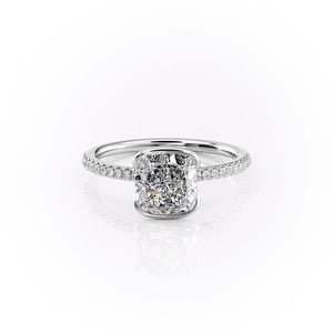 The Pave Eliza Set With A 1.5 Carat Cushion 18K White Gold Lab Diamond