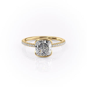The Pave Eliza Set With A 1.5 Carat Cushion 14K Yellow Gold Lab Diamond