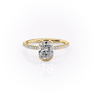 The Pave Eliza Set With A 1.5 Carat E. Cushion 18K Yellow Gold Lab Diamond