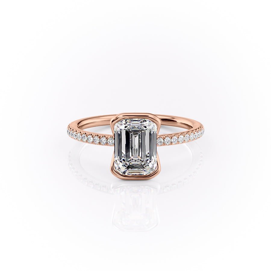 The Pave Eliza Set With A 1.5 Carat Emerald 14K Rose Gold Lab Diamond