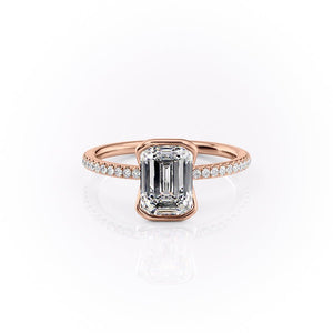 The Pave Eliza Set With A 1.5 Carat Emerald 14K Rose Gold Lab Diamond