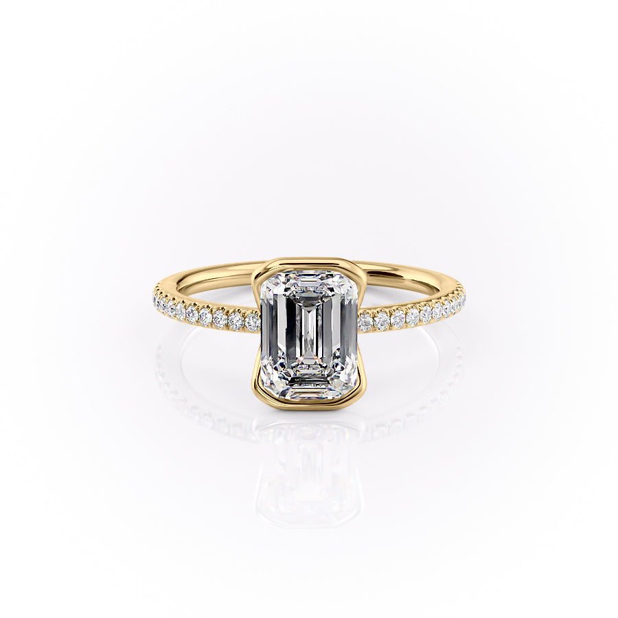 The Pave Eliza Set With A 1.5 Carat Emerald 14K Yellow Gold Lab Diamond
