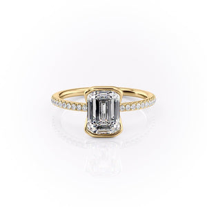 The Pave Eliza Set With A 1.5 Carat Emerald 18K Yellow Gold Lab Diamond