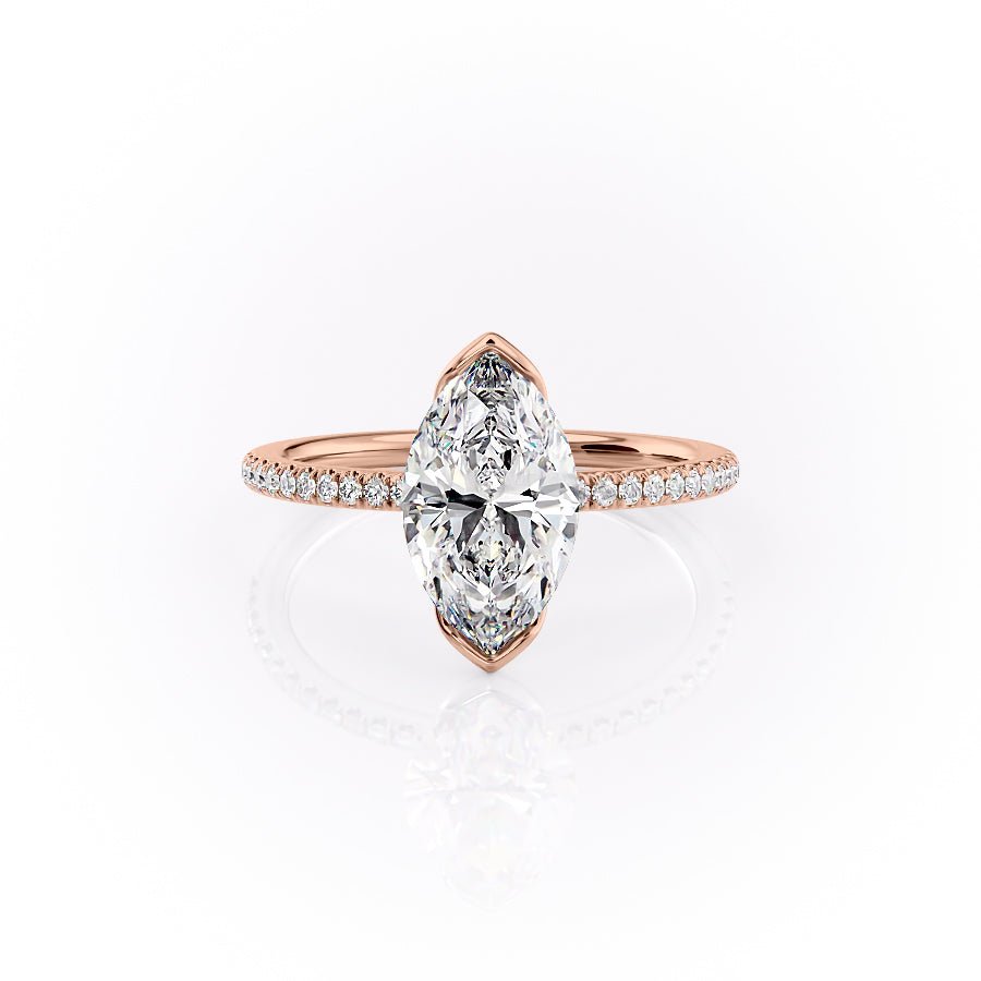 The Pave Eliza Set With A 1.5 Carat Marquise 14K Rose Gold Lab Diamond