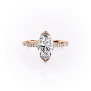 The Pave Eliza Set With A 1.5 Carat Marquise 14K Rose Gold Lab Diamond