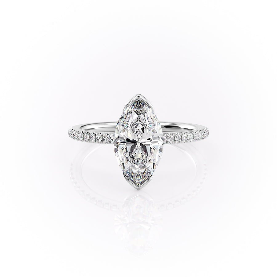 The Pave Eliza Set With A 1.5 Carat Marquise 18K White Gold Lab Diamond