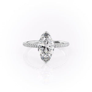 The Pave Eliza Set With A 1.5 Carat Marquise 18K White Gold Lab Diamond