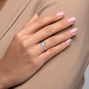 The Pave Eliza Set With A 1.5 Carat Marquise 18K White Gold Lab Diamond
