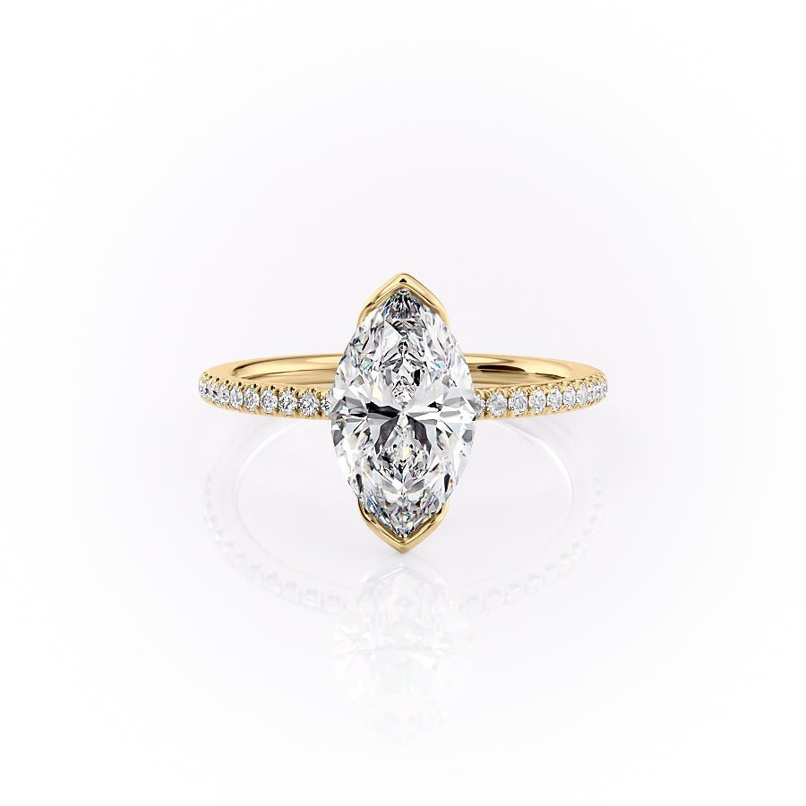 The Pave Eliza Set  With A 1.5 Carat Marquise 14K Yellow Gold Moissanite